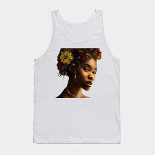 Black Woman in Flower Headdress Tank Top